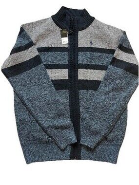 Fleece Lined Polo Ralph Lauren Sweater Zip Up. Blue Gray Black . Large. NWT men